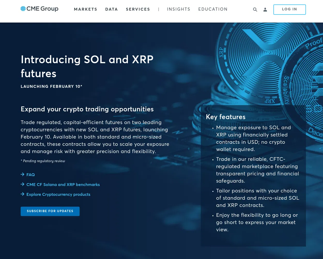 CME बीटा वेबसाइट से हटाया गया SOL और XRP फ्यूचर्स विज्ञापन