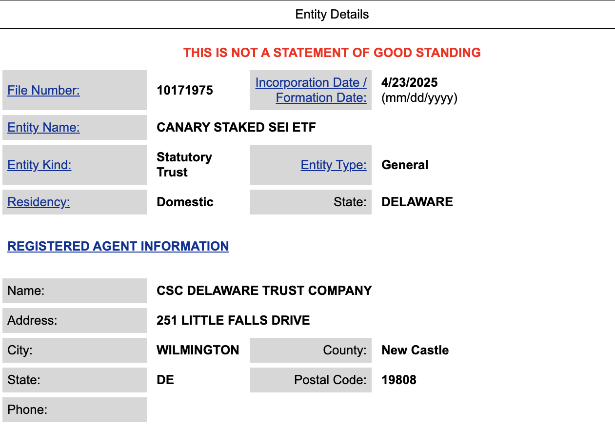 Canary Staked Sei ETF filing