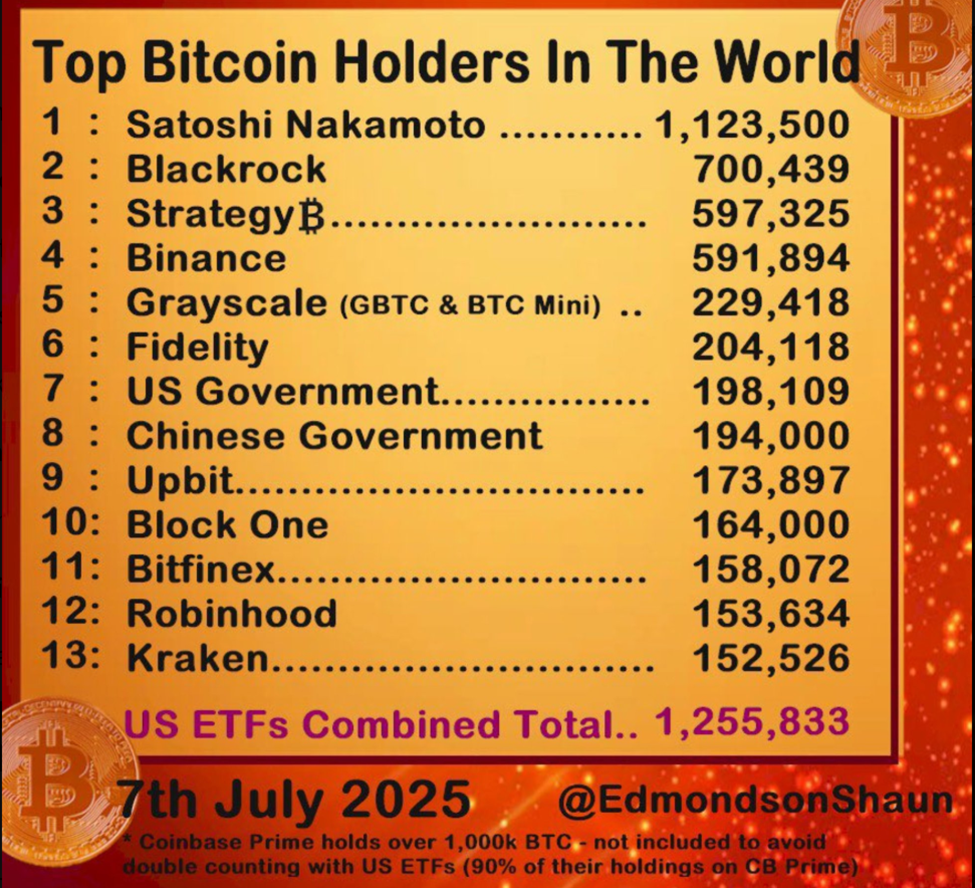 दुनिया में शीर्ष Bitcoin धारक